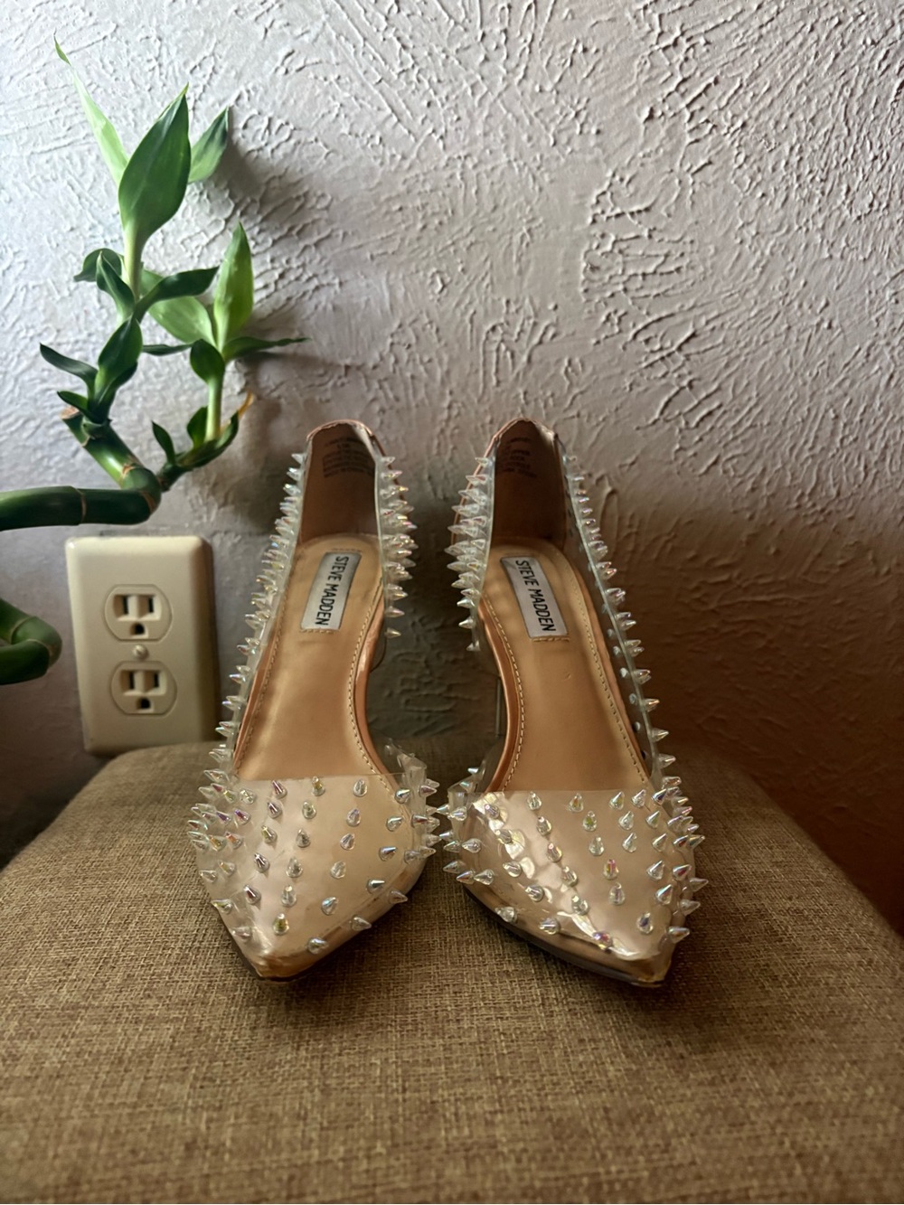 Steve Madden Clear Spike-Embellished Pointed-Toe Flats